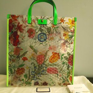 GUCCI Flora print Chard vinyl tote Multi Color NWT